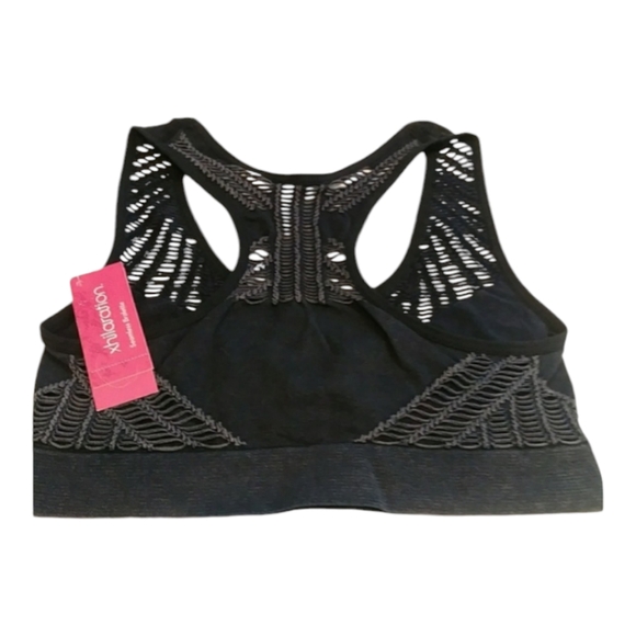 Xhilaration Macrame Sports Bra Seamless Racerback Acid Wash  Black XS - Picture 1 of 4